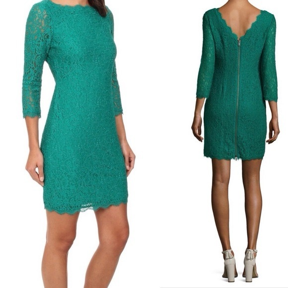Adrianna Papell Green Lace Dress with Gold Zip Sz 14 - Picture 1 of 8